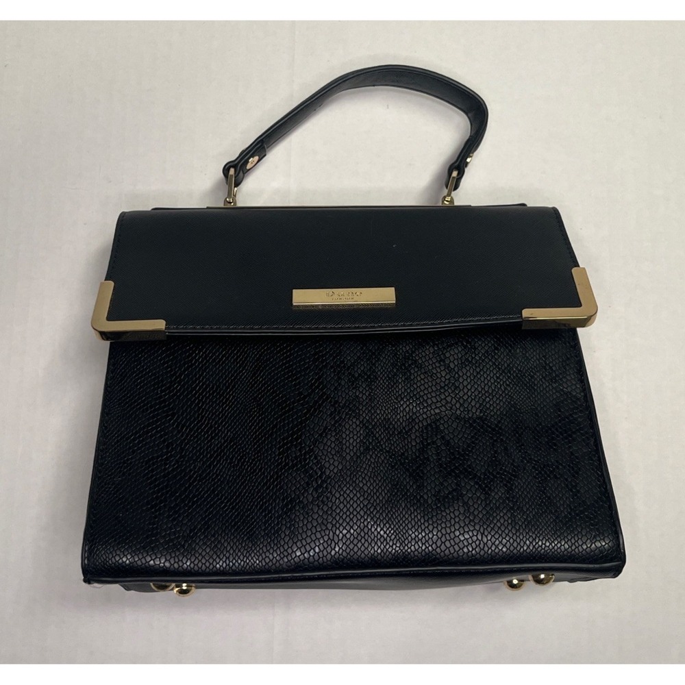 Dune London Black Faux Leather Two-Tone Handbag with Yellow Accents